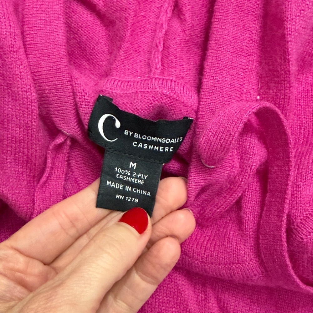 C by Bloomingdale’s 2 ply cashmere sweater hoodie hood hot pink medium m - Picture 4 of 5